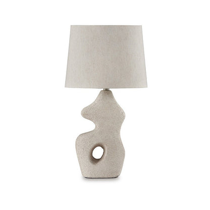 26 Inch Table Lamp Set of 2, Beige Sculptural Base, Empire Fabric Shade