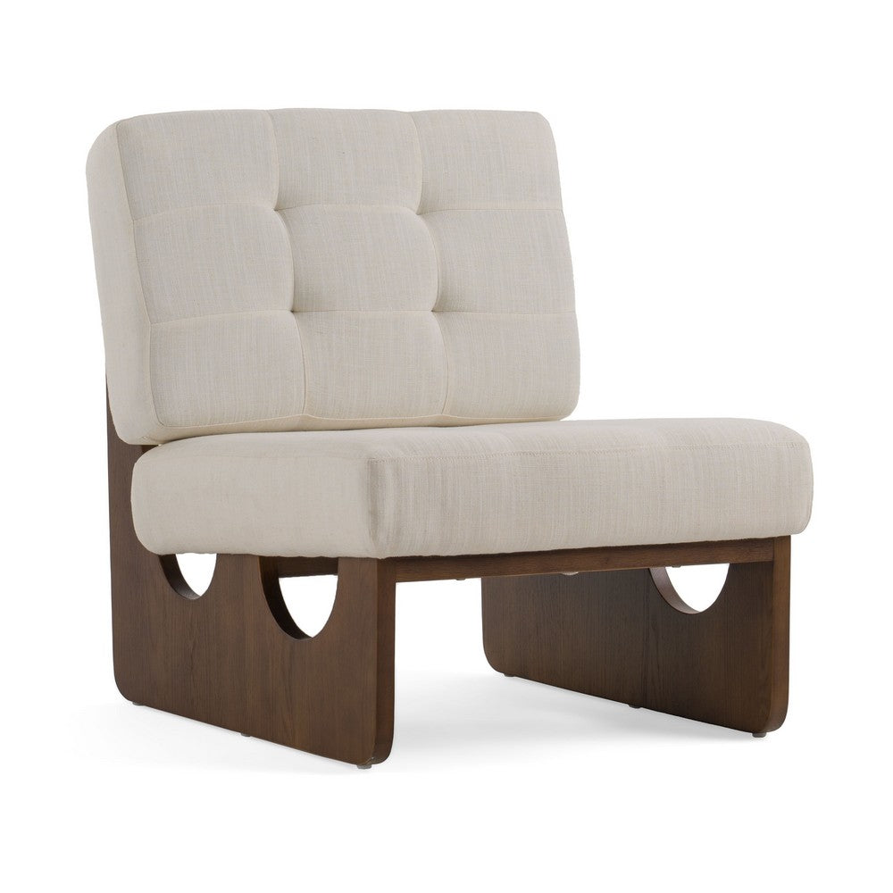 27 Inch Accent Chair, Cushioned Tufted Back, Open Panel Frame, Beige, Brown
