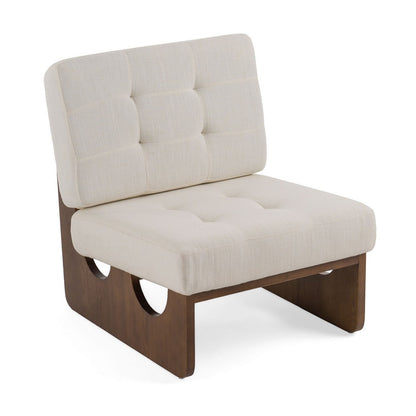 27 Inch Accent Chair, Cushioned Tufted Back, Open Panel Frame, Beige, Brown