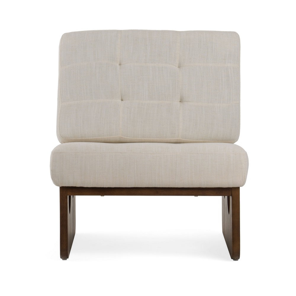 27 Inch Accent Chair, Cushioned Tufted Back, Open Panel Frame, Beige, Brown