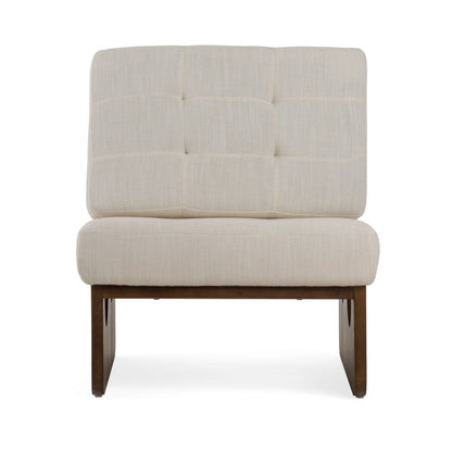 27 Inch Accent Chair, Cushioned Tufted Back, Open Panel Frame, Beige, Brown
