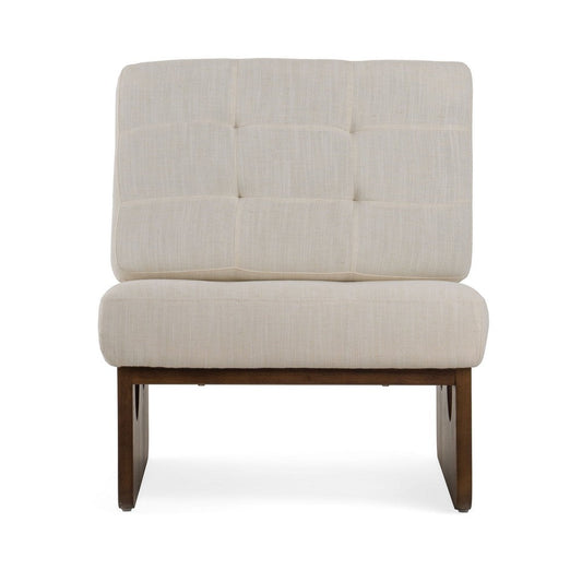 27 Inch Accent Chair, Cushioned Tufted Back, Open Panel Frame, Beige, Brown