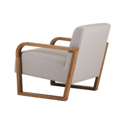 27 Inch Accent Chair, Cushioned Seat and Back, Beige Linen, Brown Wood