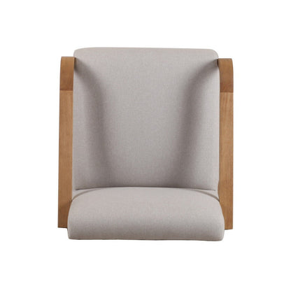 27 Inch Accent Chair, Cushioned Seat and Back, Beige Linen, Brown Wood