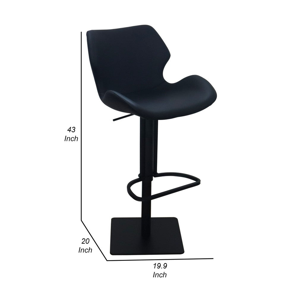 Barstool Chair, Adjustable 21-31 Inch Swivel Black Faux Leather Saddle Seat