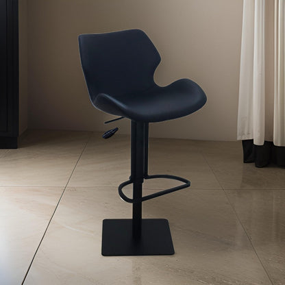 Barstool Chair, Adjustable 21-31 Inch Swivel Black Faux Leather Saddle Seat
