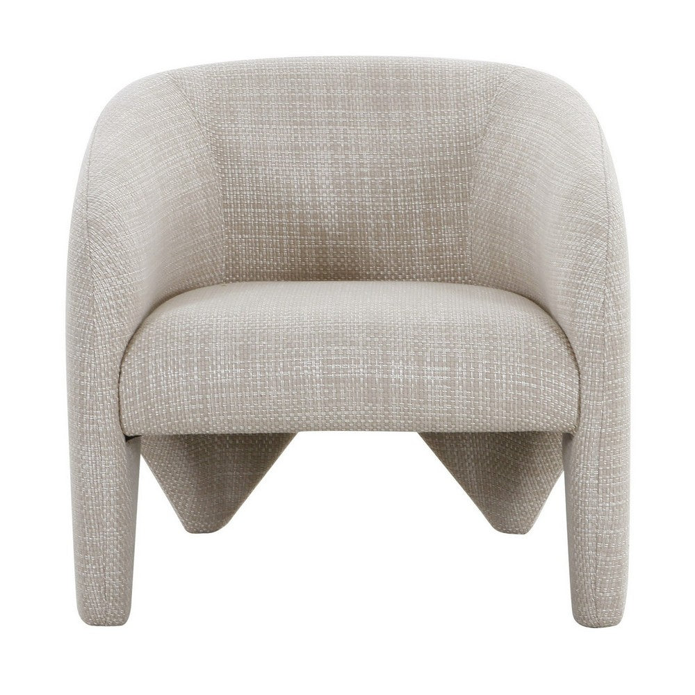 30 Inch Accent Chair, Polyester Blend Upholstery, Curved Design, Beige