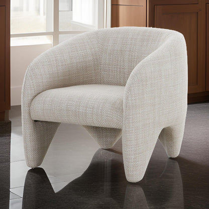 30 Inch Accent Chair, Polyester Blend Upholstery, Curved Design, Beige