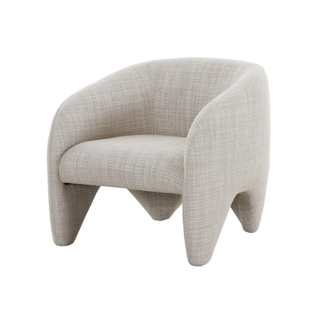 30 Inch Accent Chair, Polyester Blend Upholstery, Curved Design, Beige