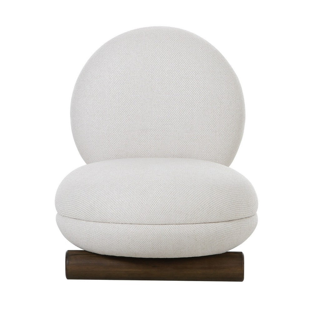 28 Inch Accent Chair, Off White Polyester, Modern Low Round Seat and Back