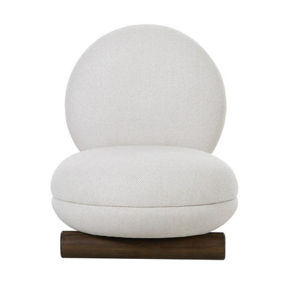 28 Inch Accent Chair, Off White Polyester, Modern Low Round Seat and Back