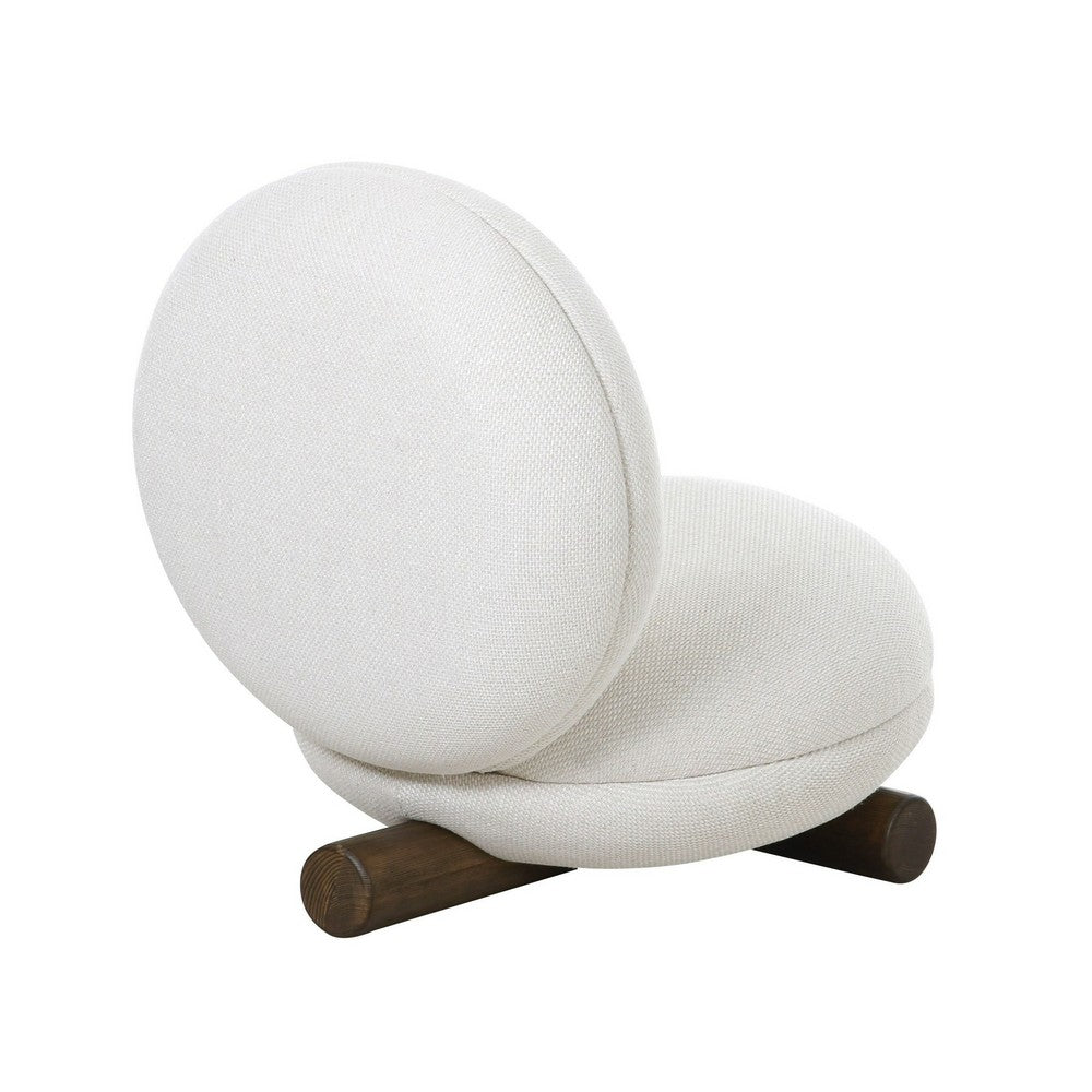 28 Inch Accent Chair, Off White Polyester, Modern Low Round Seat and Back