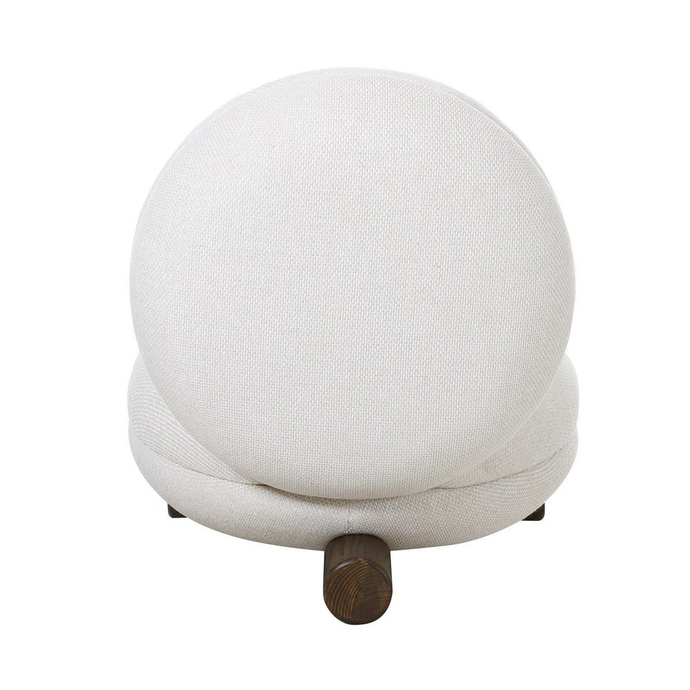 28 Inch Accent Chair, Off White Polyester, Modern Low Round Seat and Back