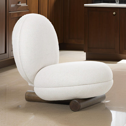 28 Inch Accent Chair, Off White Polyester, Modern Low Round Seat and Back