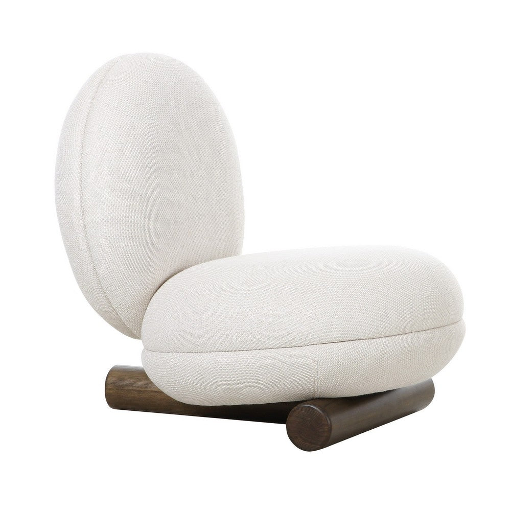 28 Inch Accent Chair, Off White Polyester, Modern Low Round Seat and Back