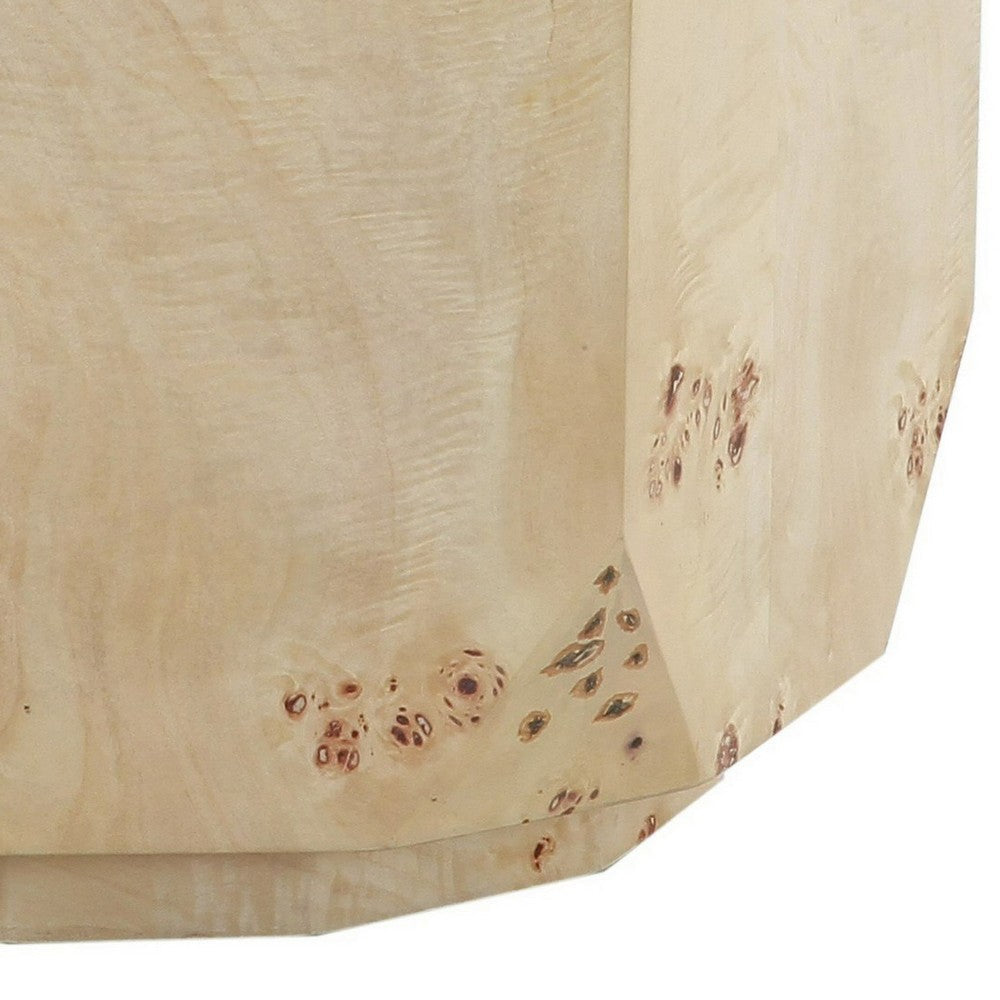 Cid Hy 22 Inch Side End Table, Burl Wood Veneer Drum, Natural Brown