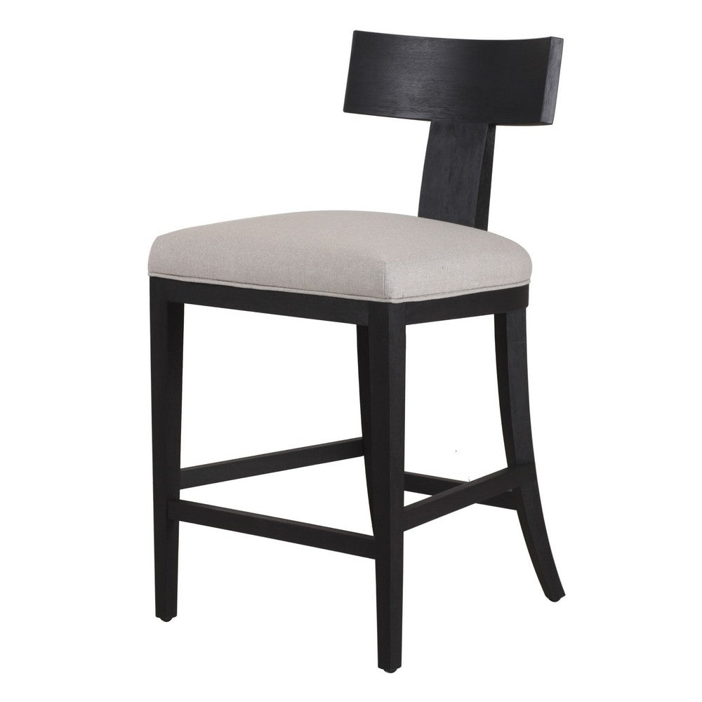 Cid Sten 27 Inch Counter Height Chair, T Shape Back, Beige Linen, Black
