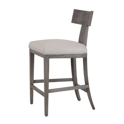Cid Sten 27 Inch Counter Height Chair, T Shape Back, Soft Beige Linen, Gray