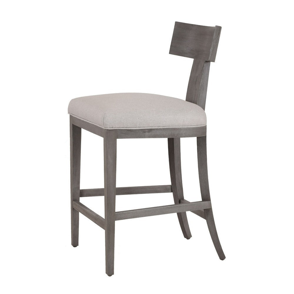 Cid Sten 27 Inch Counter Height Chair, T Shape Back, Beige Linen, Brown