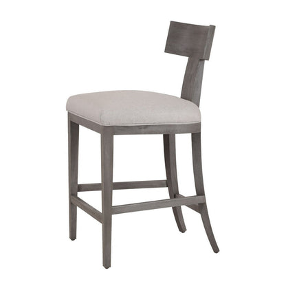 Cid Sten 27 Inch Counter Height Chair, T Shape Back, Beige Linen, Brown