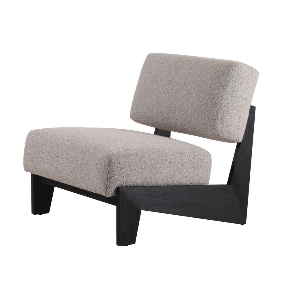 Cid Joy 30 Inch Accent Chair, Low Profile, Light Gray Velvet, Wood Frame