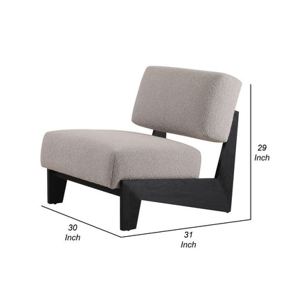 Cid Joy 30 Inch Accent Chair, Low Profile, Light Gray Velvet, Wood Frame