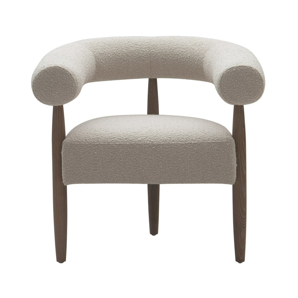 Cid Archie 32 Inch Accent Chair, Beige Fabric, Rounded Back, Solid Wood