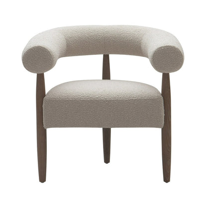 Cid Archie 32 Inch Accent Chair, Beige Fabric, Rounded Back, Solid Wood