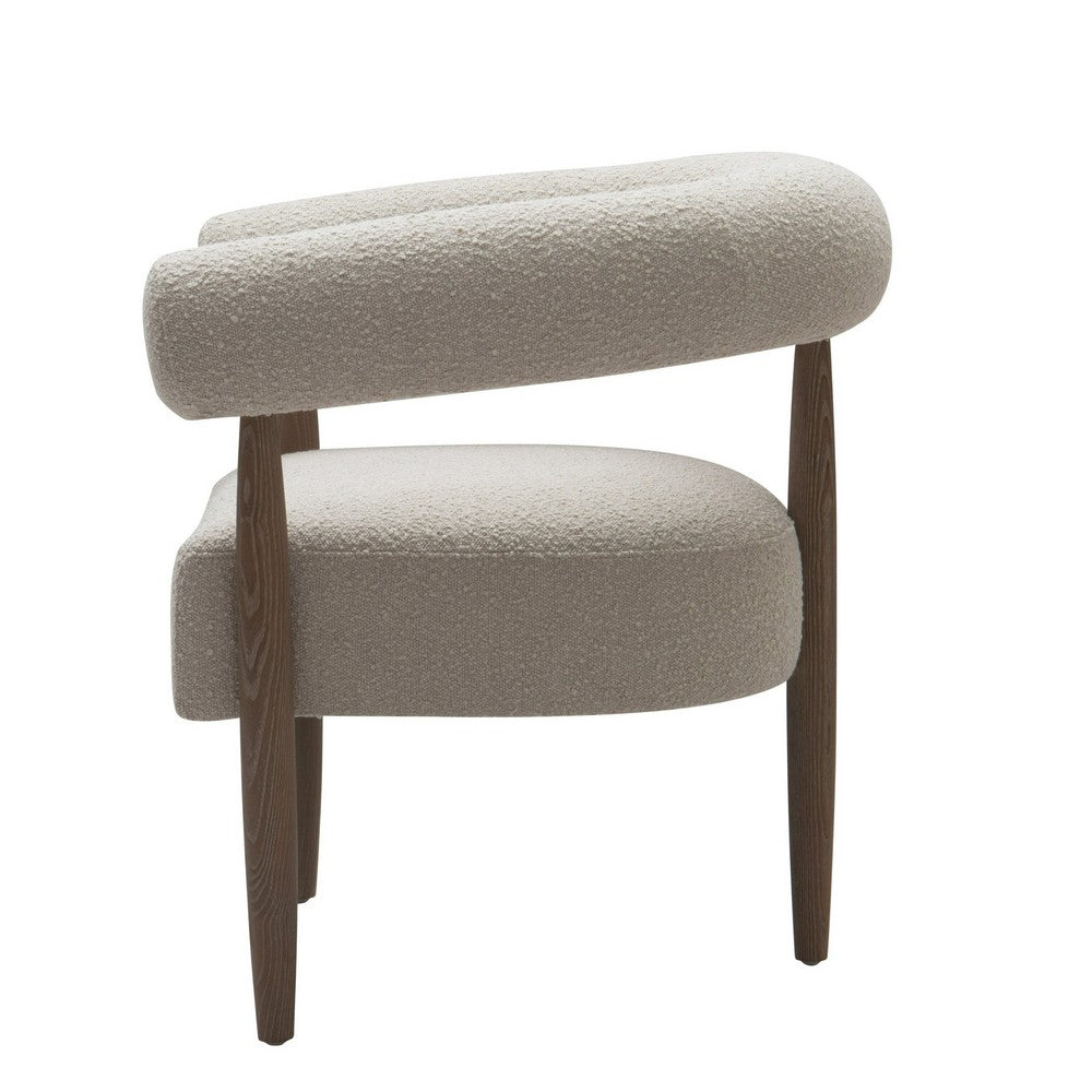 Cid Archie 32 Inch Accent Chair, Beige Fabric, Rounded Back, Solid Wood