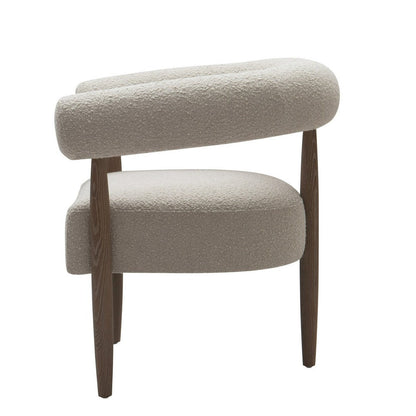 Cid Archie 32 Inch Accent Chair, Beige Fabric, Rounded Back, Solid Wood