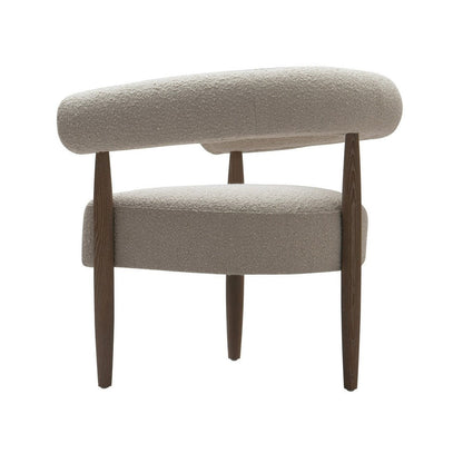 Cid Archie 32 Inch Accent Chair, Beige Fabric, Rounded Back, Solid Wood