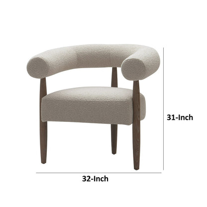 Cid Archie 32 Inch Accent Chair, Beige Fabric, Rounded Back, Solid Wood