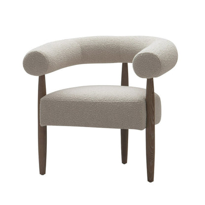 Cid Archie 32 Inch Accent Chair, Beige Fabric, Rounded Back, Solid Wood