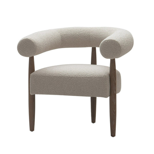 Cid Archie 32 Inch Accent Chair, Beige Fabric, Rounded Back, Solid Wood