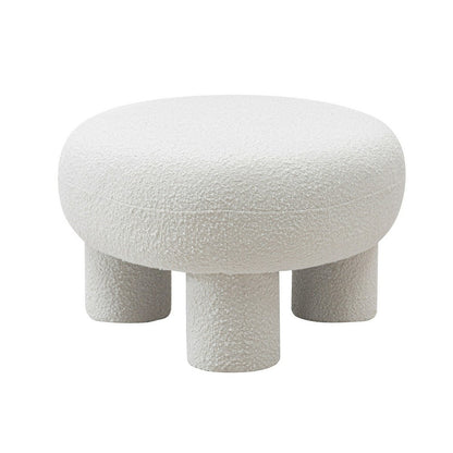 Cid 46 Inch Accent Bench Ottoman, White Polyester Oval Seat, Pine Wood Legs