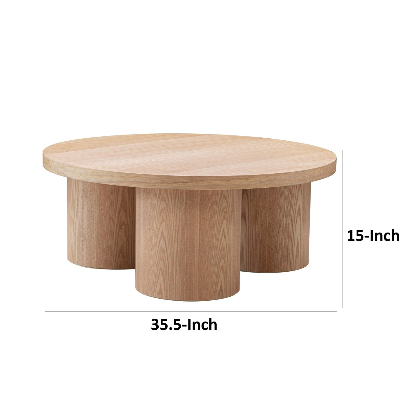 Cid Smith 36 Inch Coffee Table, Round Top and Legs, Solid Oak Wood, Natural