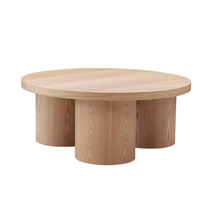 Cid Smith 36 Inch Coffee Table, Round Top and Legs, Solid Oak Wood, Natural