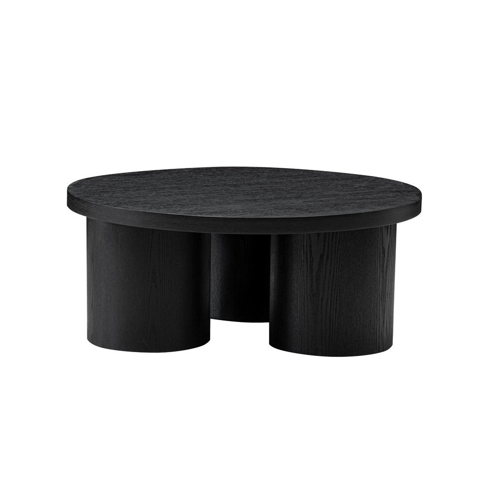 Cid Smith 36 Inch Coffee Table, Round Top and Legs, Black Solid Oak Wood