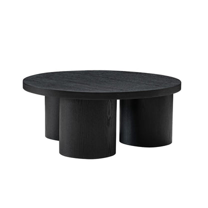 Cid Smith 36 Inch Coffee Table, Round Top and Legs, Black Solid Oak Wood