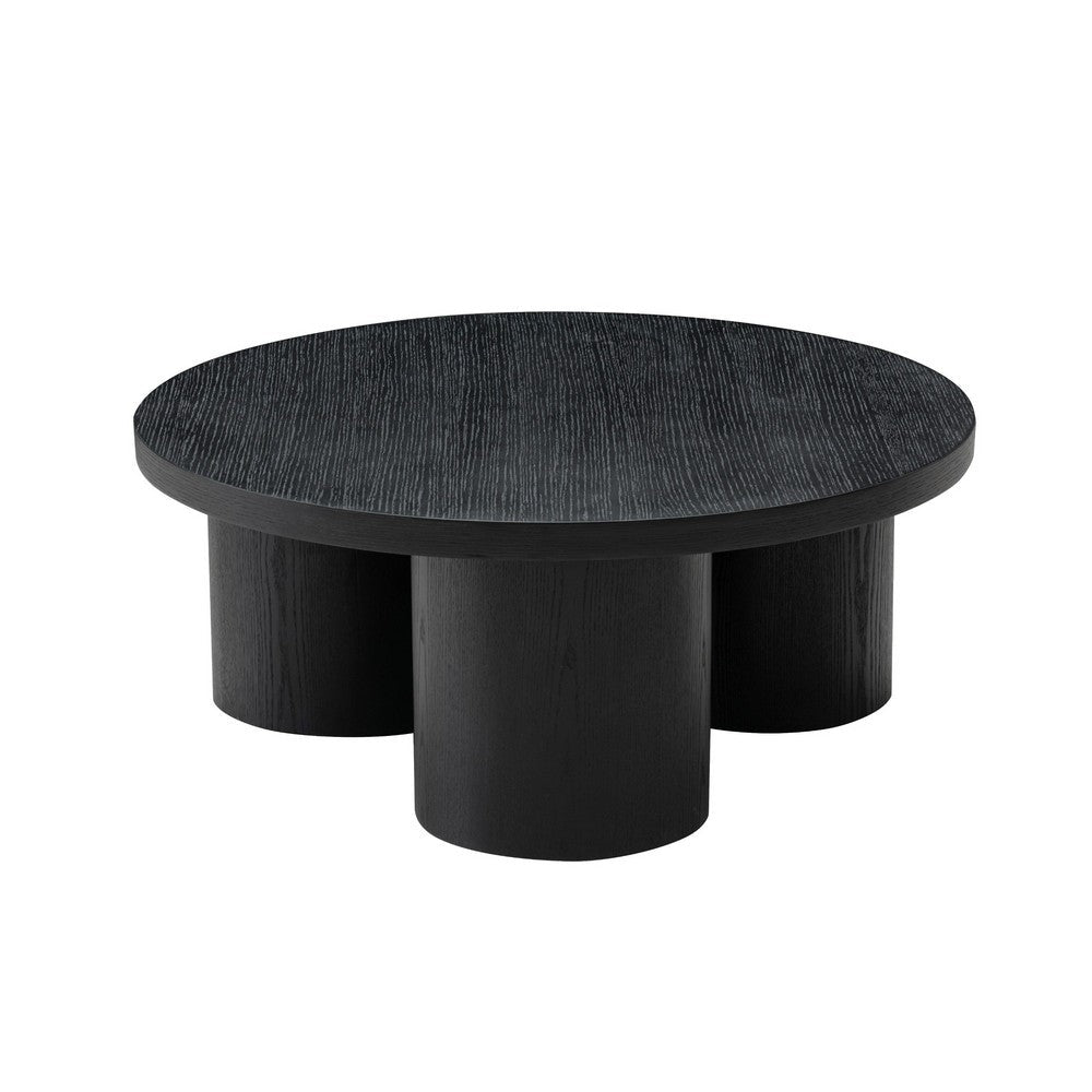 Cid Smith 36 Inch Coffee Table, Round Top and Legs, Black Solid Oak Wood