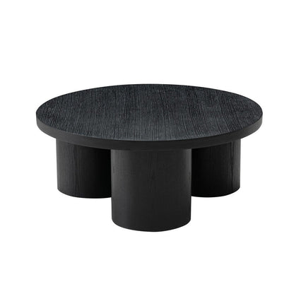 Cid Smith 36 Inch Coffee Table, Round Top and Legs, Black Solid Oak Wood