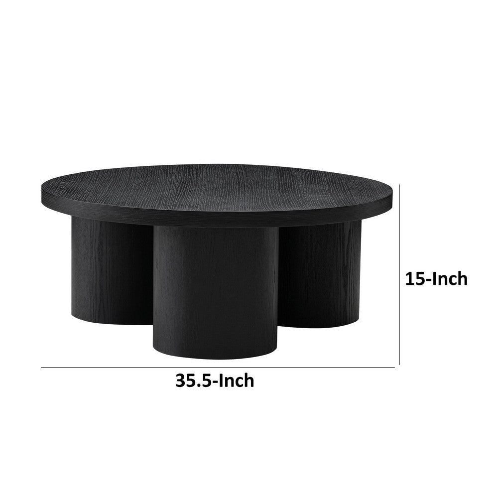 Cid Smith 36 Inch Coffee Table, Round Top and Legs, Black Solid Oak Wood