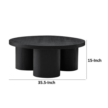 Cid Smith 36 Inch Coffee Table, Round Top and Legs, Black Solid Oak Wood