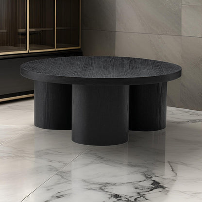 Cid Smith 36 Inch Coffee Table, Round Top and Legs, Black Solid Oak Wood