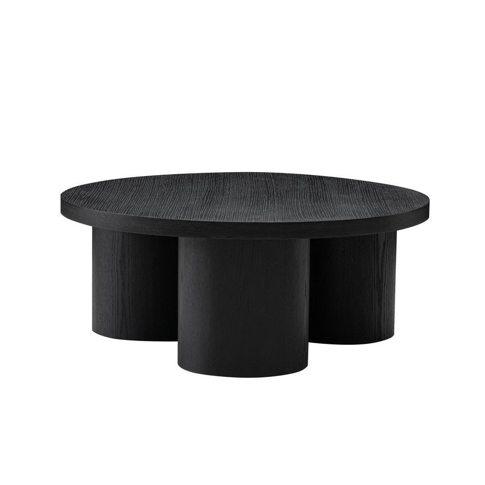 Cid Smith 36 Inch Coffee Table, Round Top and Legs, Black Solid Oak Wood