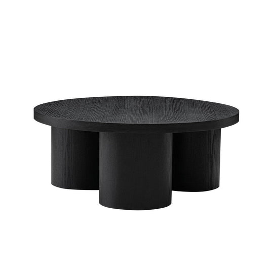 Cid Smith 36 Inch Coffee Table, Round Top and Legs, Black Solid Oak Wood