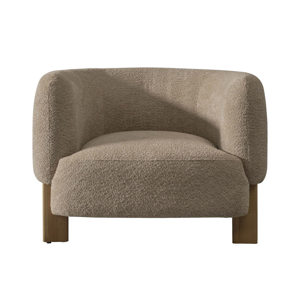 Reno Tira 38 Inch Accent Chair, Taupe Polyester, Foam Cushions, Solid Wood