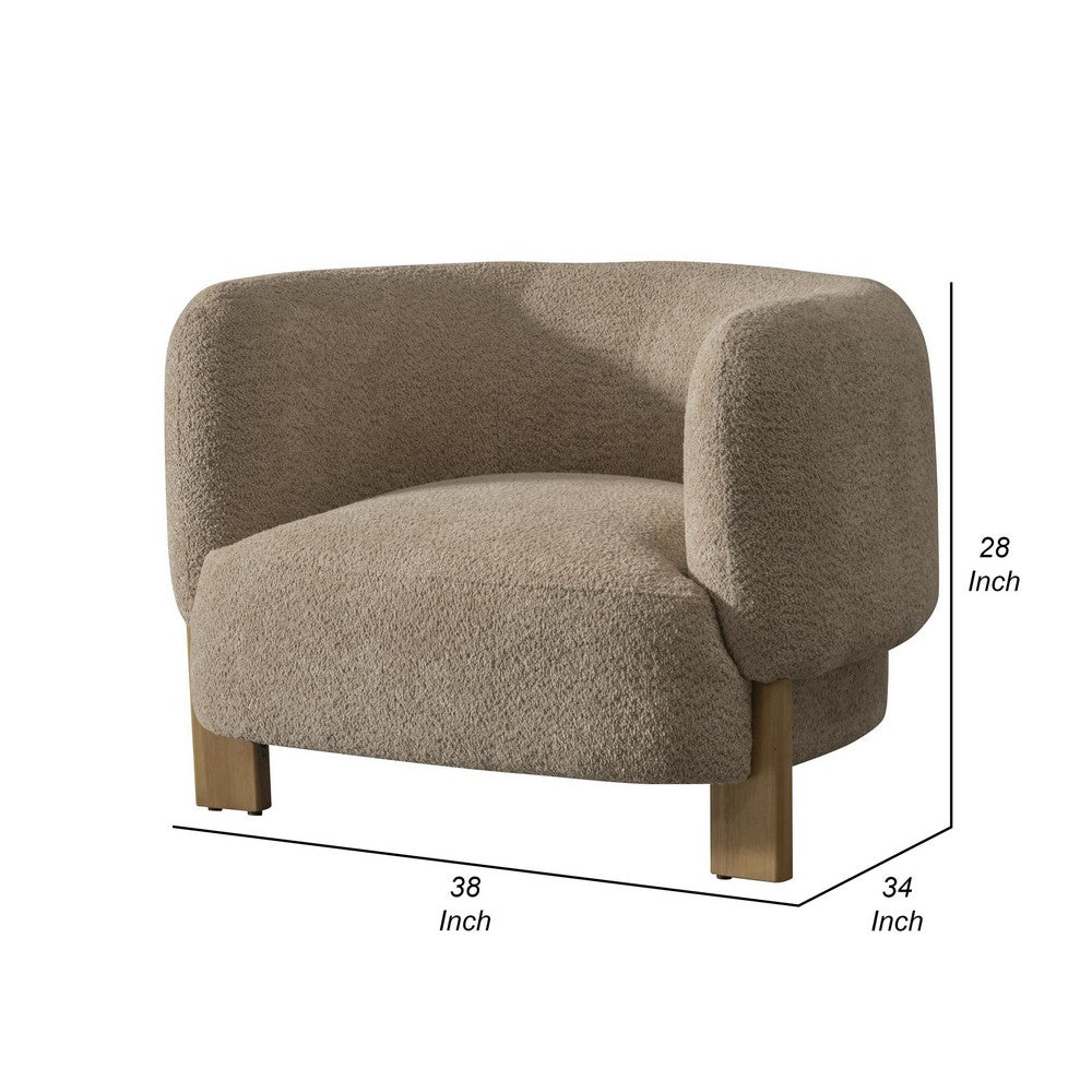 Reno Tira 38 Inch Accent Chair, Taupe Polyester, Foam Cushions, Solid Wood