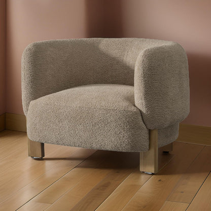 Reno Tira 38 Inch Accent Chair, Taupe Polyester, Foam Cushions, Solid Wood