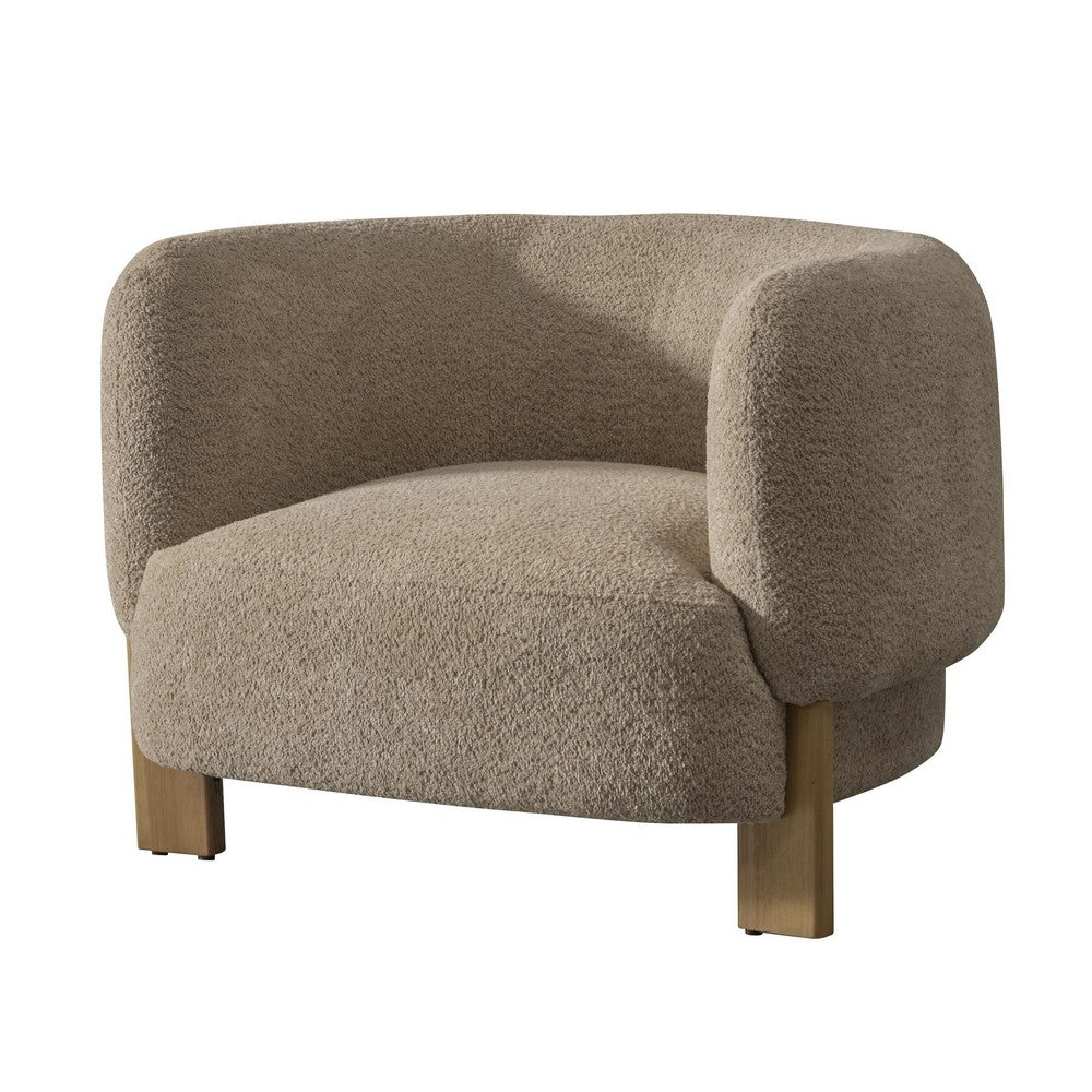 Reno Tira 38 Inch Accent Chair, Taupe Polyester, Foam Cushions, Solid Wood